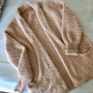 Anthropolgie blush fuzzy cardigan size XS